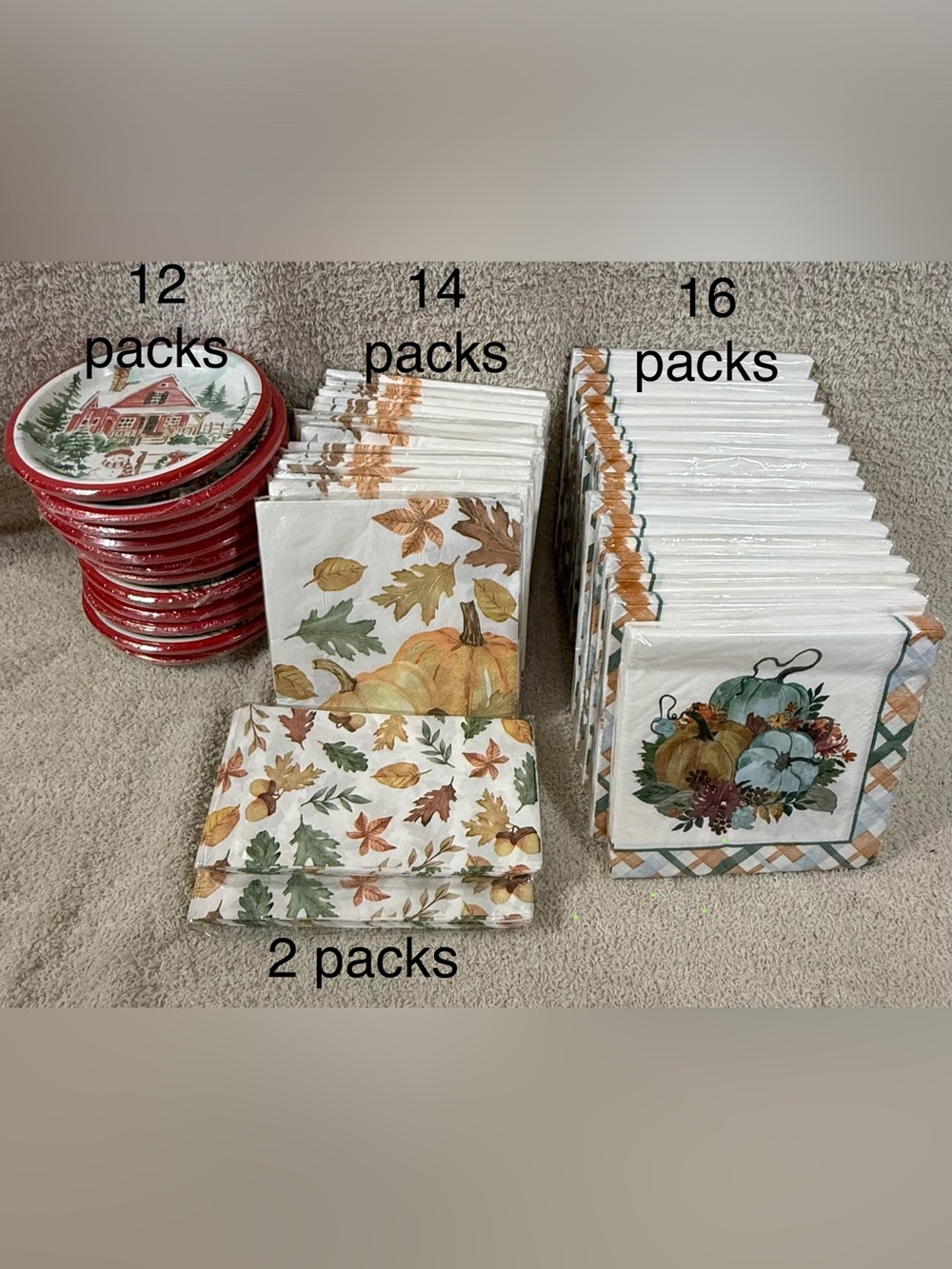 44 Pack Seasonal Party Bundle Fall Thanksgiving Christmas Plates Napkins NEW